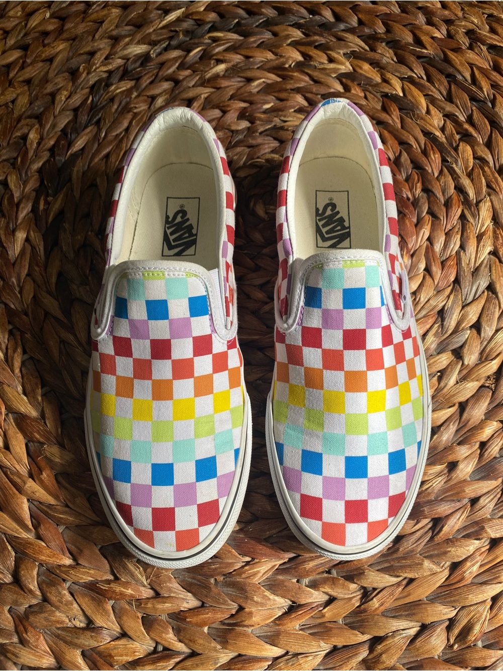 Vans Classic Slip-On Rainbow Checkerboard Shoes